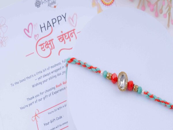 Vibrant Red & Turquoise Designer Crystal Rakhi