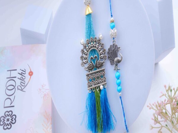 Peacock Oxidized Bhaiya Bhabhi Rakhi Set