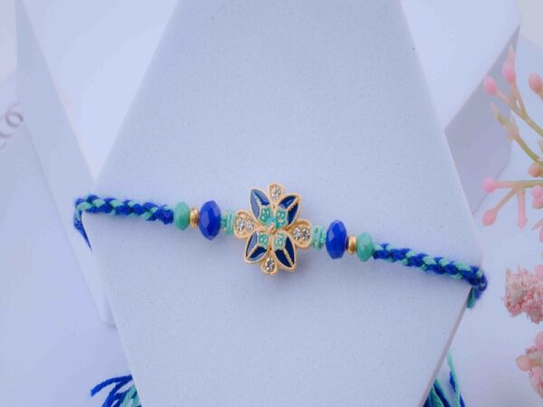 Premium Blue & Green Floral Rakhi