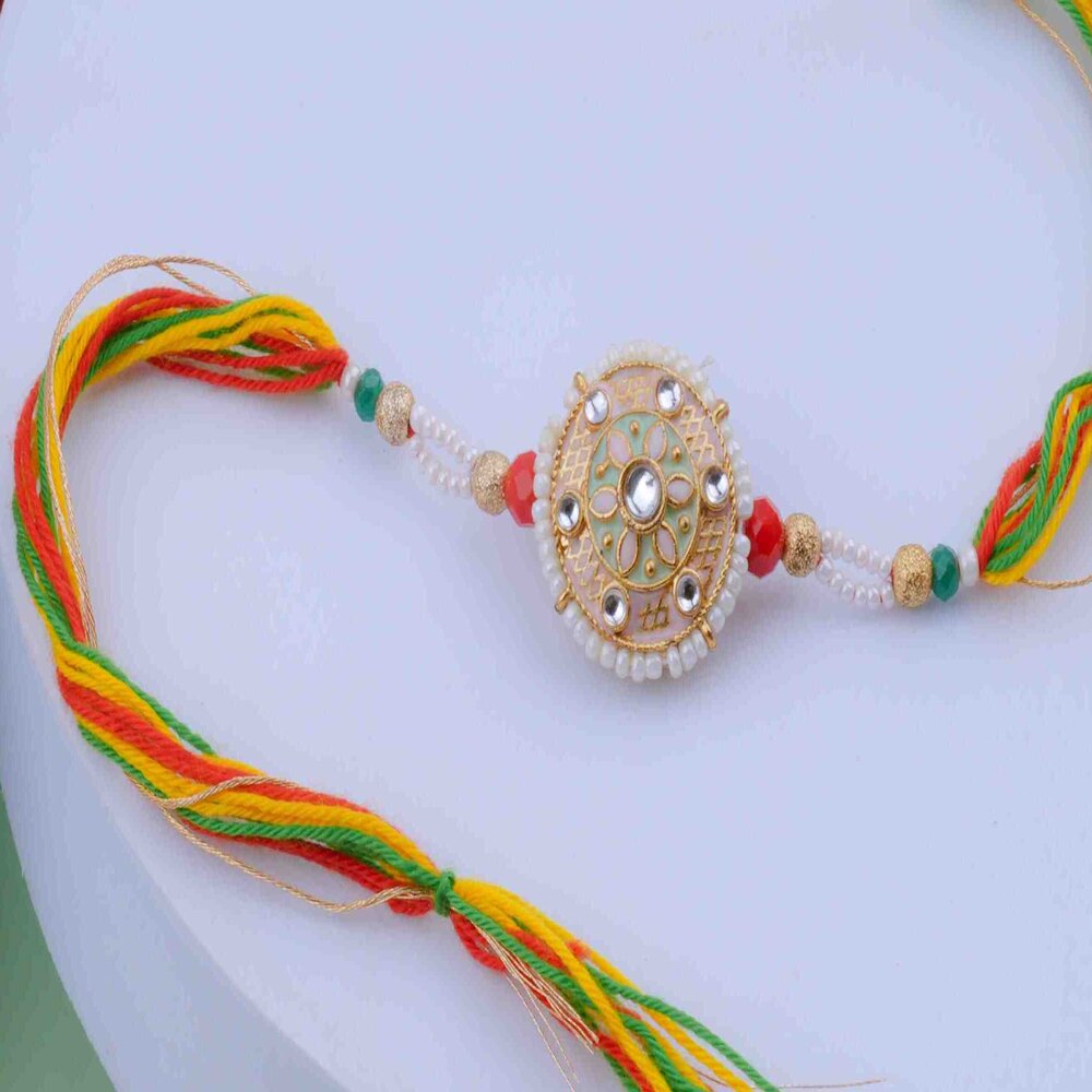 Traditional Floral Kundan Rakhi Online for Brother