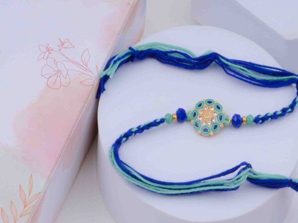 Floral Designer Rakhi for Brother - Aqua and Royal Blue