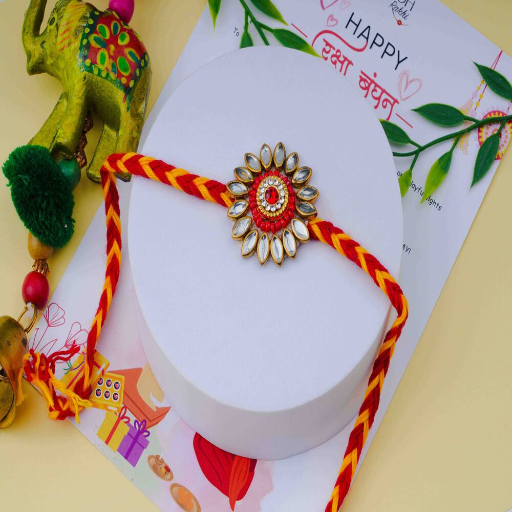 Radiant Floral Kundan Rakhi