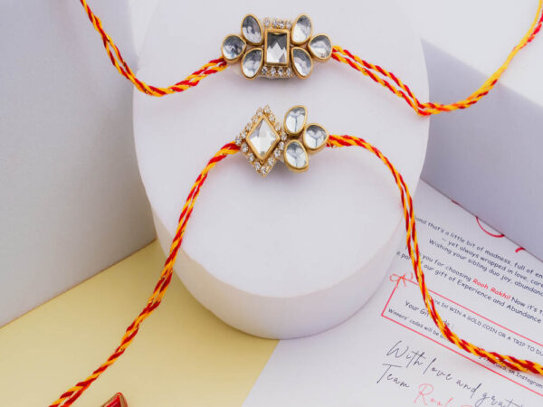 Kundan Stone Rakhi Combo of 2 | Mauli Rakhi Set for Brothers