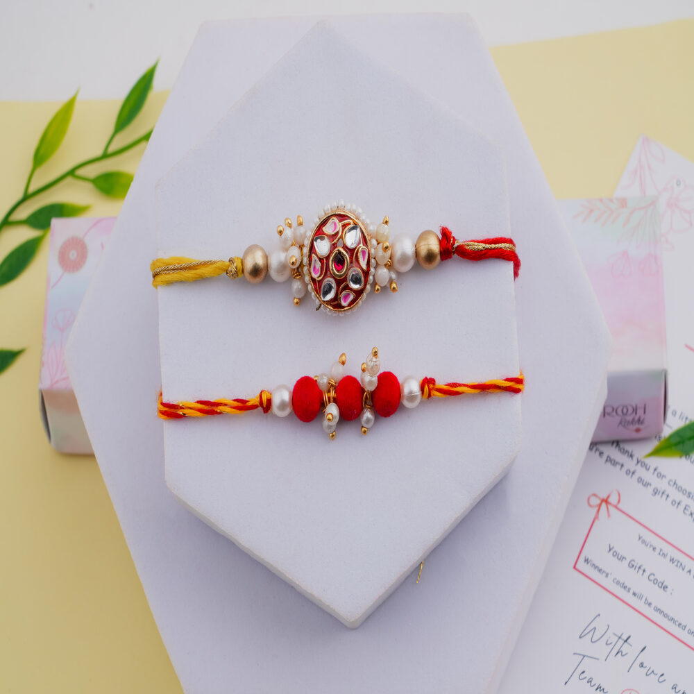 Graceful Rakhi Set of 2 - Kundan & Pearl Rakhis