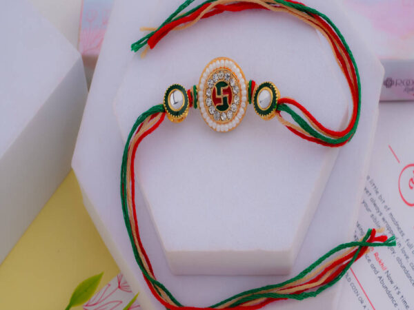 Traditional Swastik Rakhi with Kundan Work