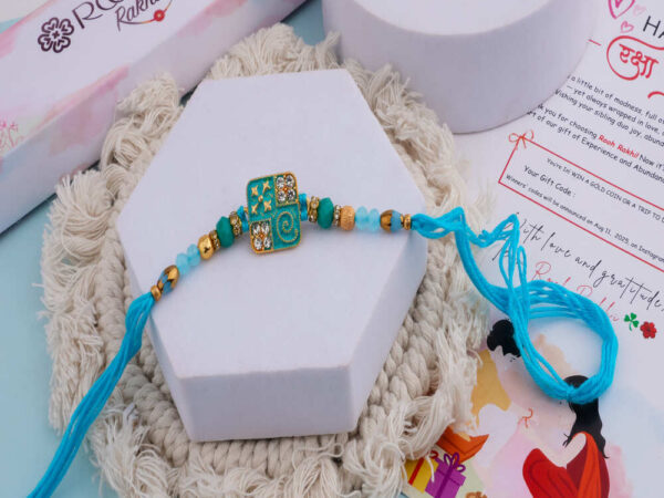 Turquoise Designer Rakhi with Enamel Charm