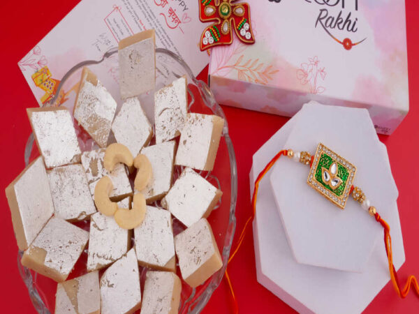 Exquisite rakhi with kaju katli