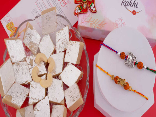 God Rakhi Set with Kaju Katli