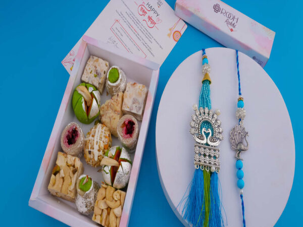 Peacock Rakhi Set with Sweets