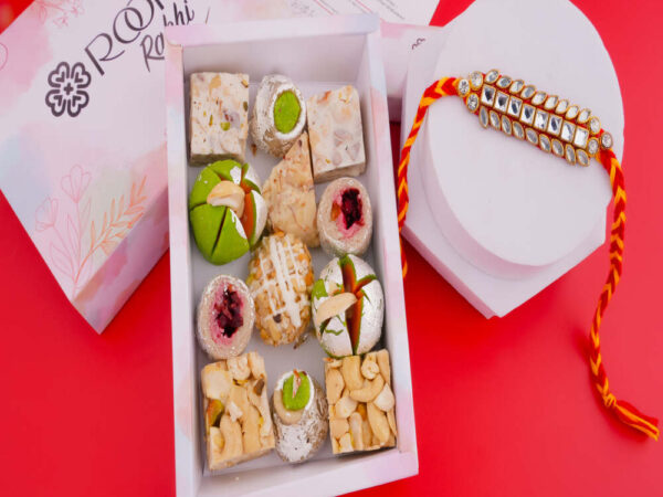 Kundan Braided, Sparkling Rakhi with Sweets