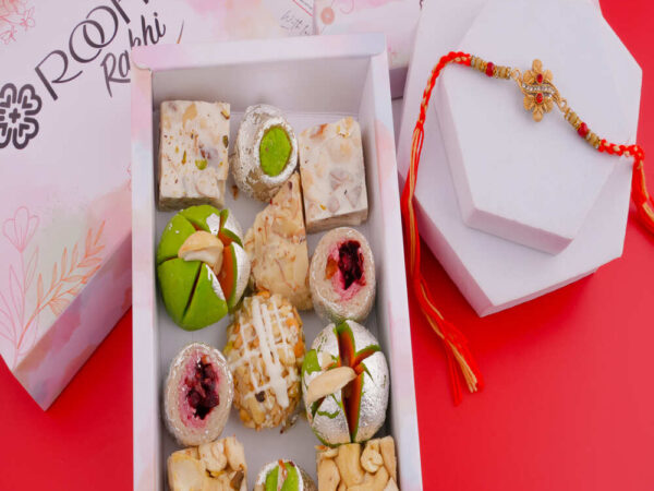 Floral Rakhi with Sweets | Assorted Kaju Sweets Hamper