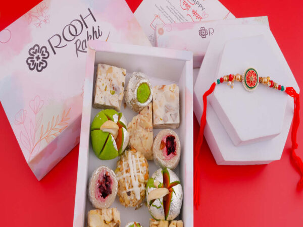 Red beautiful Rakhi with Sweets Online in India