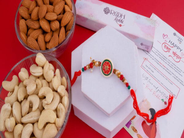 Elegant Rakhi with Dry Fruits | Red Meenakari Rakhi