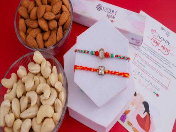 Set of 2 Diamond Rakhis with Dry Fruits | Braided Rakhis