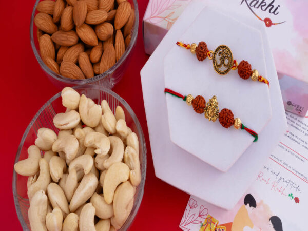 Rakhi Set of 2 with Dry Fruits | 2 Divine Rakhis of lord Ganesha and Om