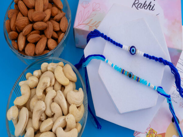 Evil Eye Rakhi Set with Almonds & Cashews