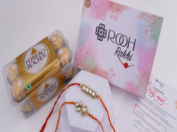 Elegant Rakhis with Ferrero Rocher | Kundan Rakhi Combo