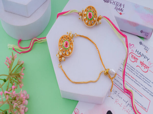 Kundan Meenakari Designer Rakhi - Bhaiya Bhabhi Set