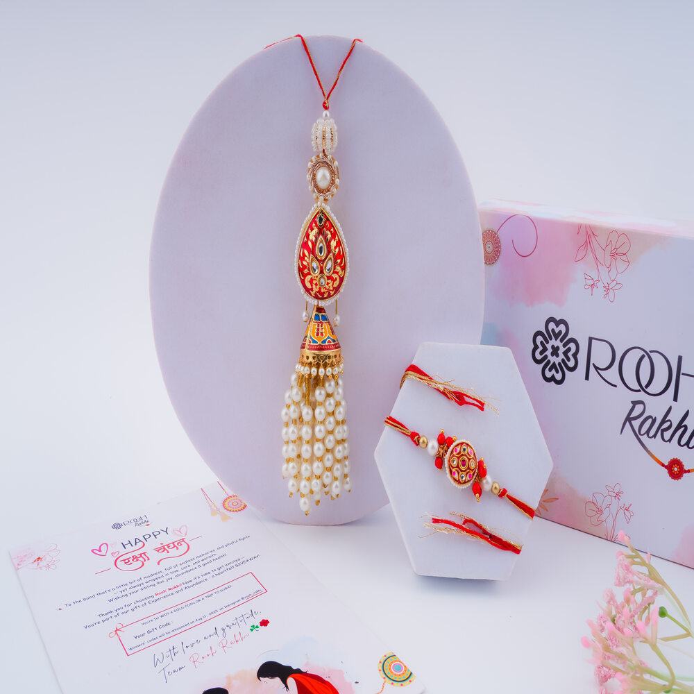 Exquisite Kundan Bhaiya Bhabhi Rakhi Online