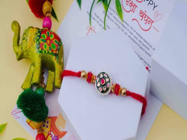 Braided Red Kundan Rakhi Online