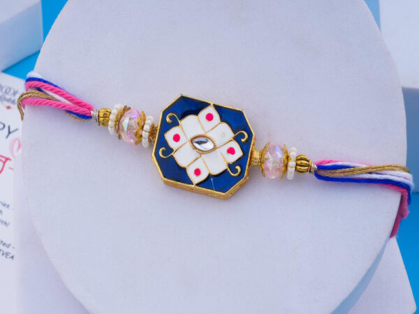 Royal Enamel Rakhi with Meenakari Flower Design