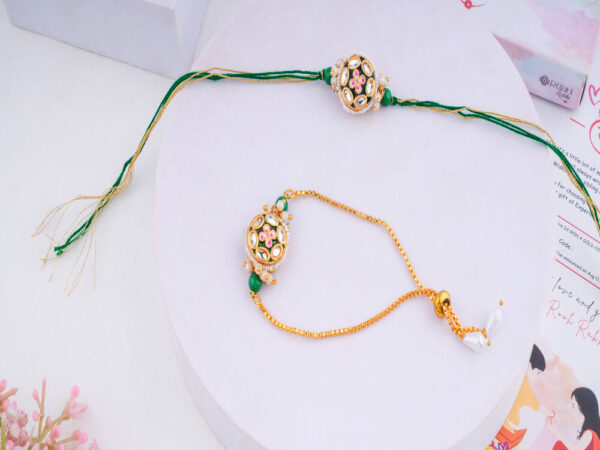 Kundan Bhaiya Bhabhi Rakhi - Thread Rakhi for brother and Bracelet Rakhi for Bhabhi